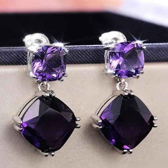New Sterling Silver Purple Earrings - Picture 1 of 5